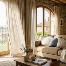 Pair of Eyelet Curtains Linen Texture | Italia Magazzini